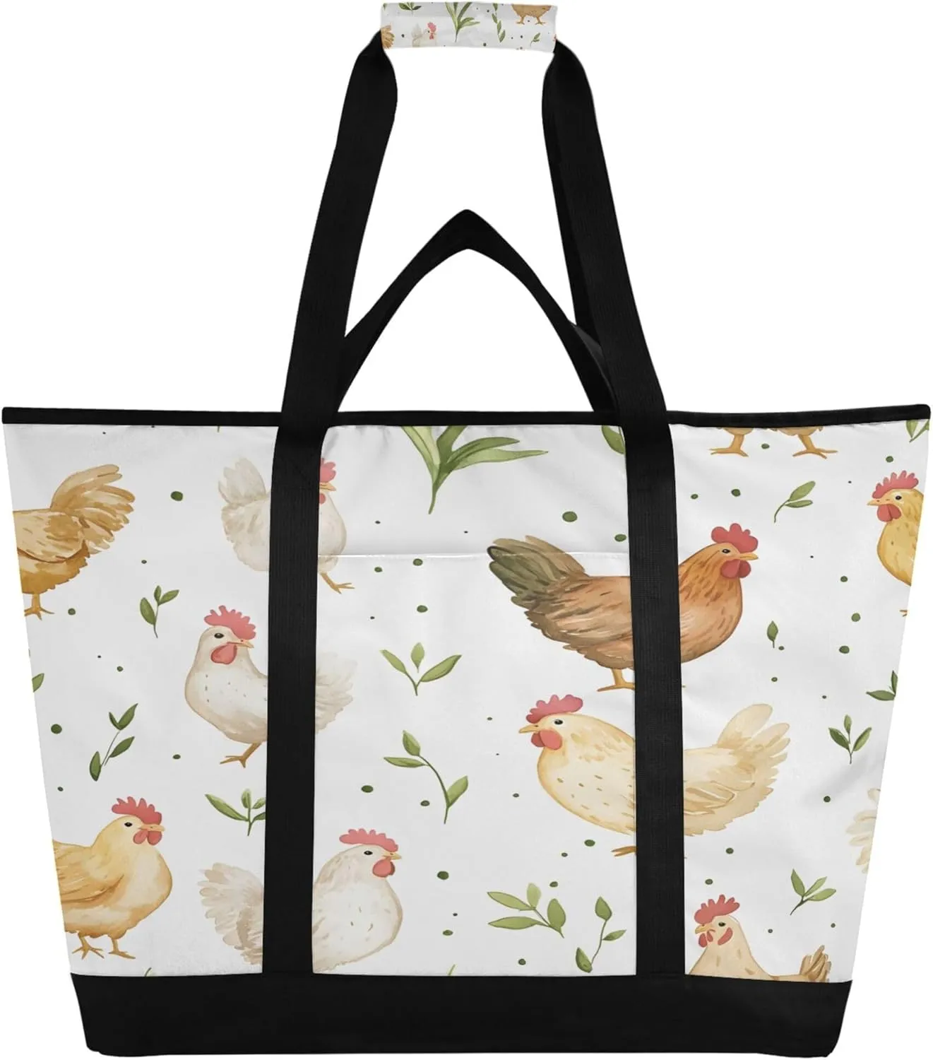 Chickens Reusable Insulated Cooler Bag with Ice Pack Compartment - Large 47L Waterproof Thermal Grocery Tote for Picnic Beach Camping Lunch Storage