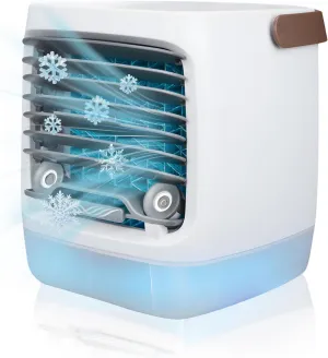 Chiller Well 2.0 Portable Air Conditioners - Portable AC, Evaporative Air Cooler Misting Fan, Swamp Cooler Air Conditioner with 3 Speed & 7 LED Light, Portable AC Unit for Bedroom Home Room (White)