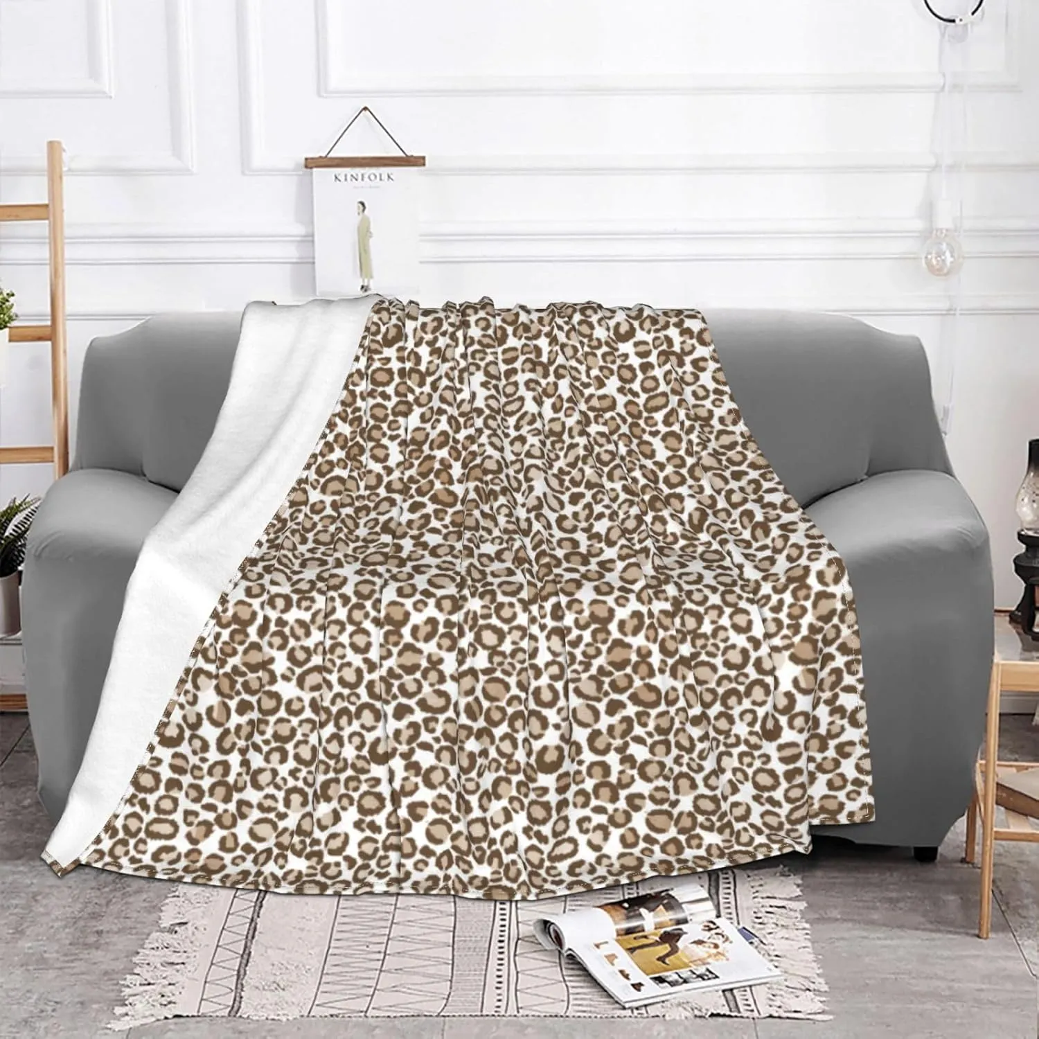 Chocolate Brown Leopard Print 60"X50" Flannel Blanket - 100% Soft Polyester, Lightweight and Warm, Suitable for Families, Camping, Travel