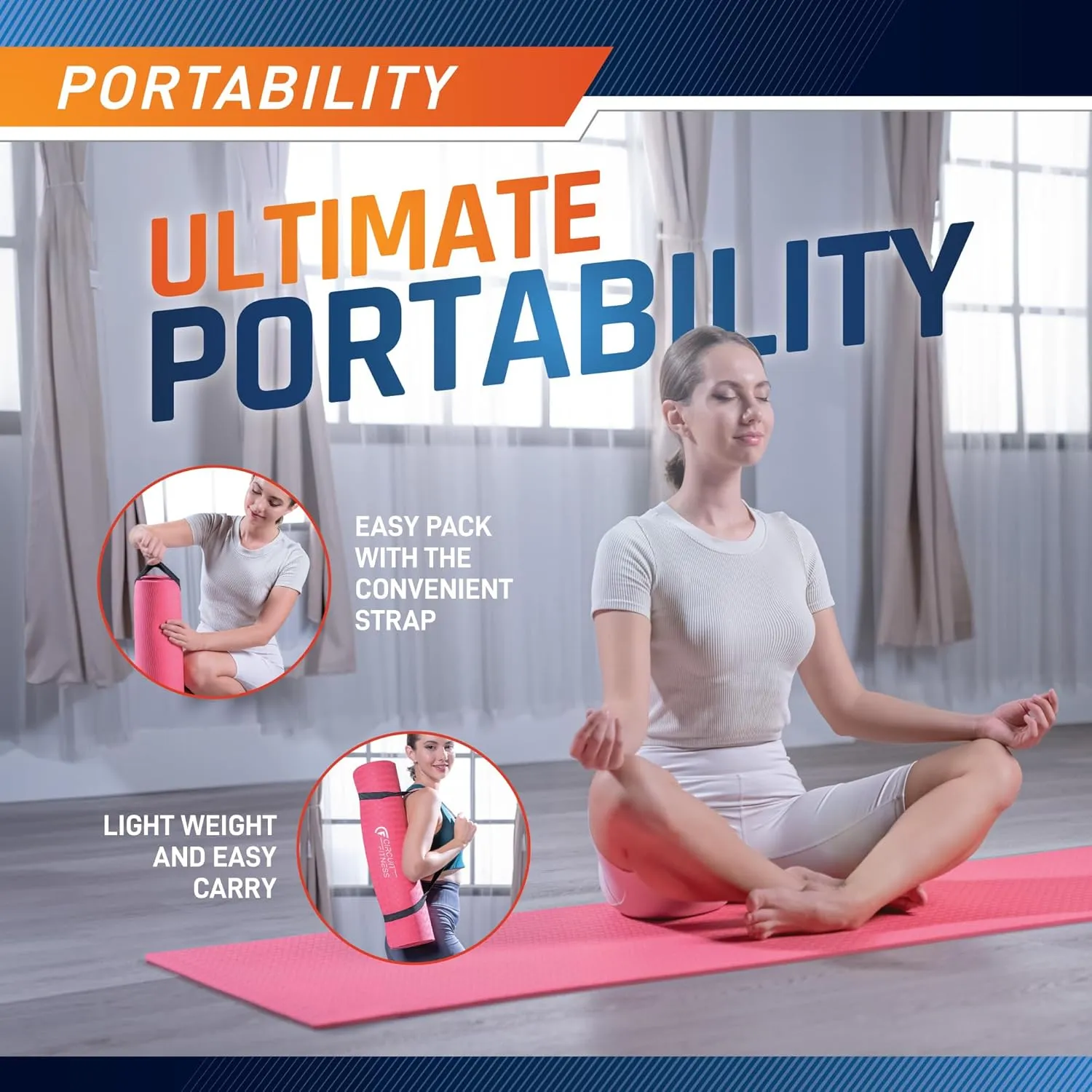 Circuit Fitness by Marcy Non-Slip Multi-Purpose Exercise Yoga Mats with Carrying Strap Multi-Thickness, Multi-Color Options
