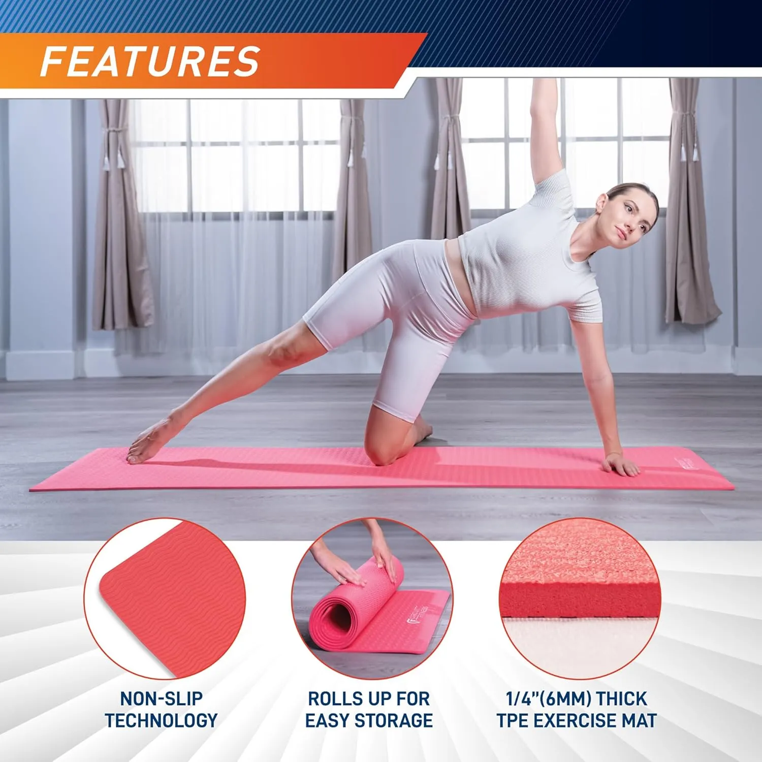 Circuit Fitness by Marcy Non-Slip Multi-Purpose Exercise Yoga Mats with Carrying Strap Multi-Thickness, Multi-Color Options