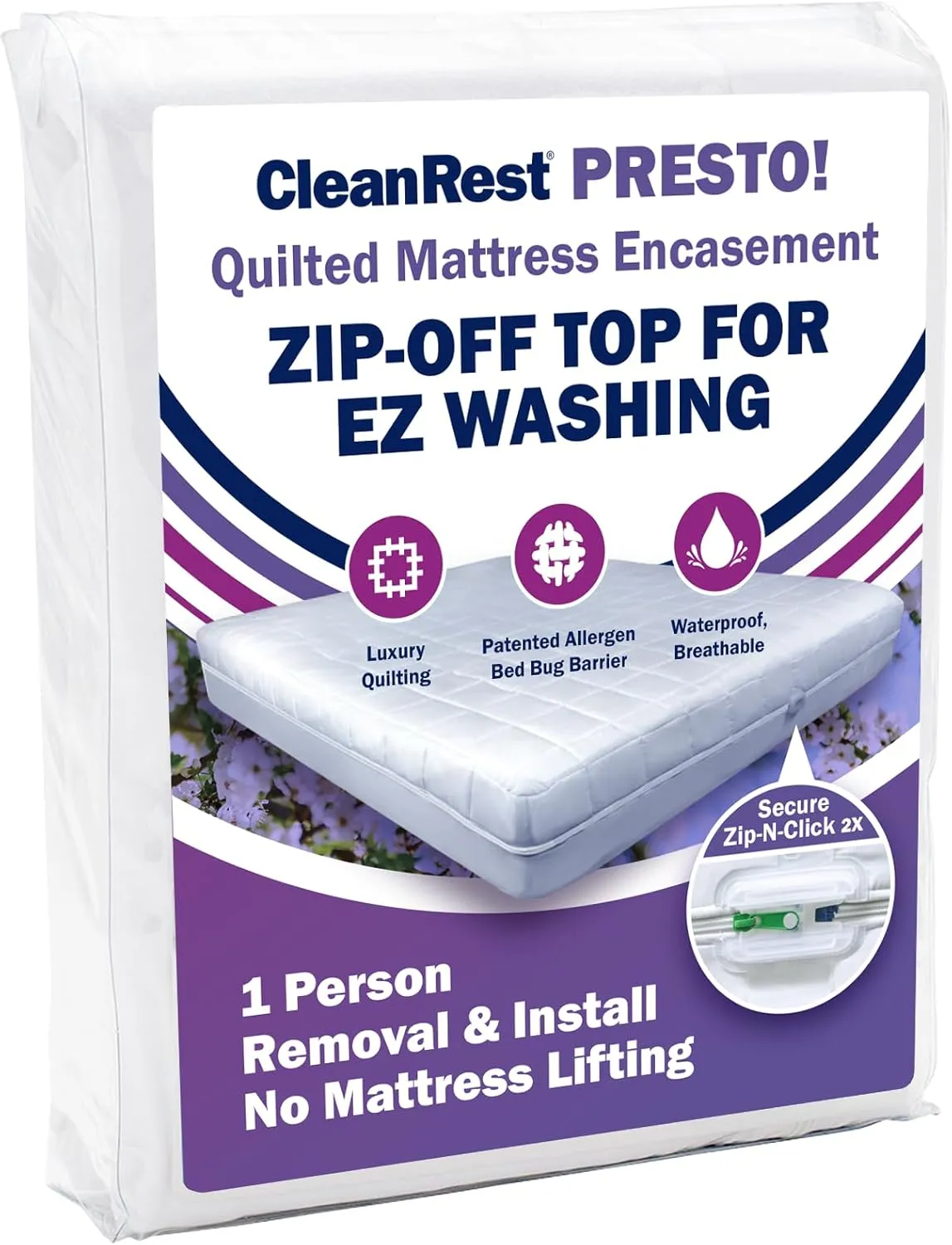 CleanRest Presto! Zip-Off Quilted Top Mattress Encasement – Hypoallergenic, Waterproof, Bed Bug Proof Protector – Twin