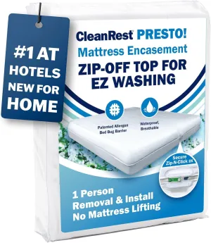 CleanRest Presto! Zip-Off Top Mattress Encasement – Hypoallergenic, Waterproof, Bed Bug Proof Protector – Twin XL
