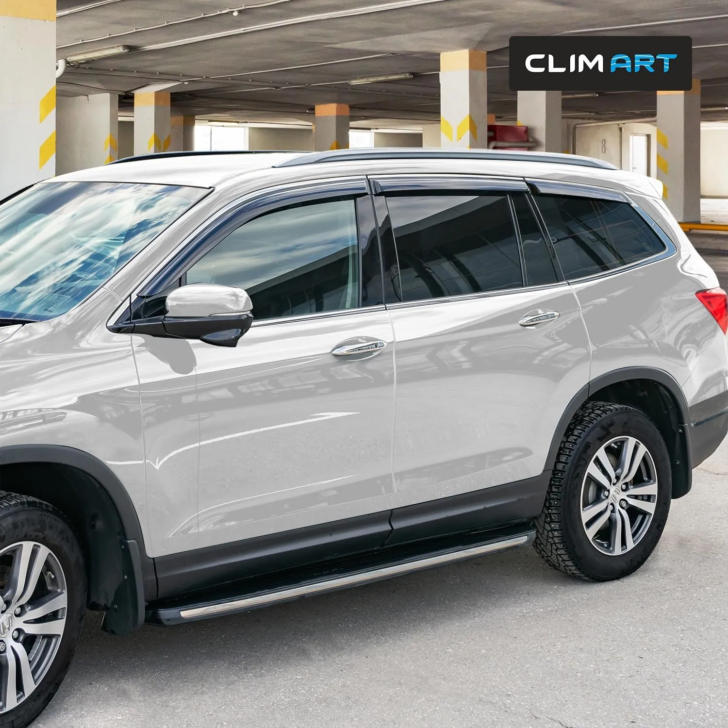 CLIM ART Incredibly Durable Rain Guards for Honda Pilot 2016-2022, Original Tape-on Window Deflectors, Vent Deflector, Window Visors, Car Accessories, 6pcs. - 516140