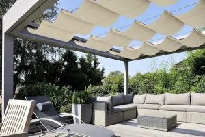 COARBOR 4'x12' Retractable Wave Shade Cover Outdoor Waterproof Retractable Shade Sail Cover Pergola Awning Deck Patio Backyard Wave Shade Beige