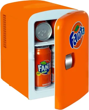 Coca-Cola Fanta FA04 4 Liter/4.2 Quarts 6 Can Portable Mini Cooler/Fridge for Food, Beverages, Orange