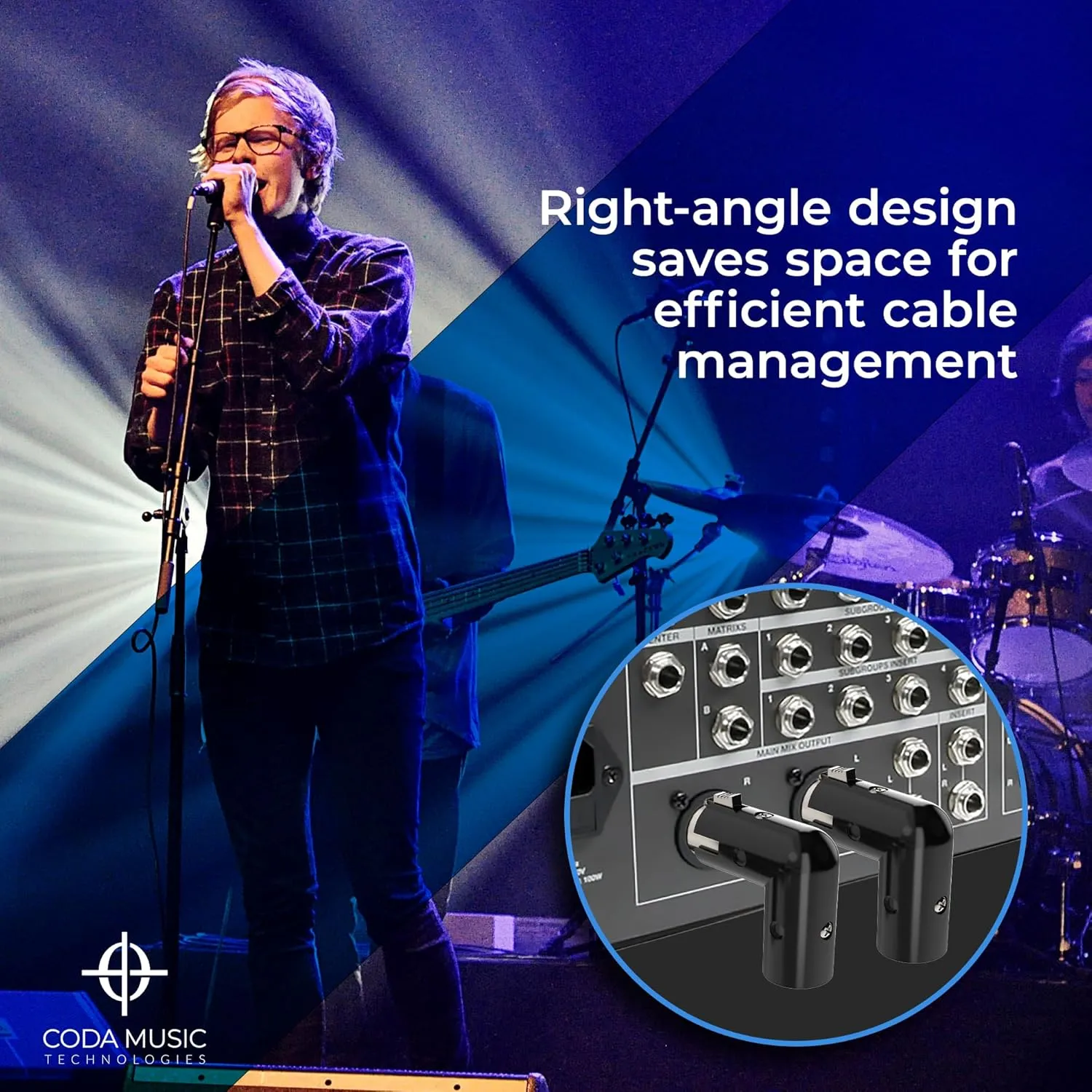 Coda Right Angle XLR Adapter (2 Pack) - 90 Degree Adjustable Male to Female XLR Connector, Durable Universal 3-Pin Fit, Plug and Play Setup for Musicians & Audio Engineers, Crystal Clear Audio Quality