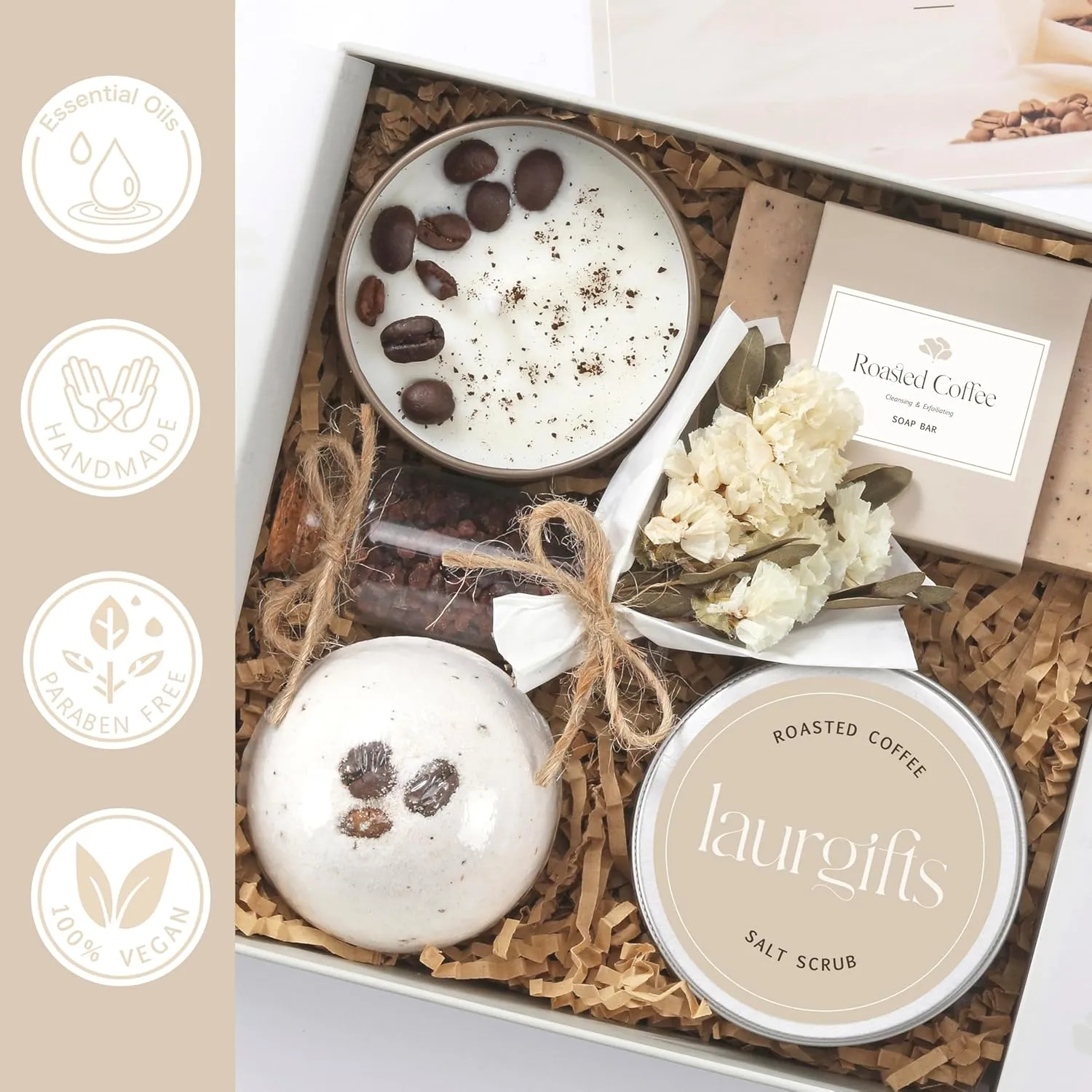 Coffee Spa Gift Baskets for Women – Scented Self Care Shower Essential - Elegant Kit for Mom, Wife, Sister, Friend - Body Bath Set - Aromatic Box for Occasions - Home Spa-Inspired