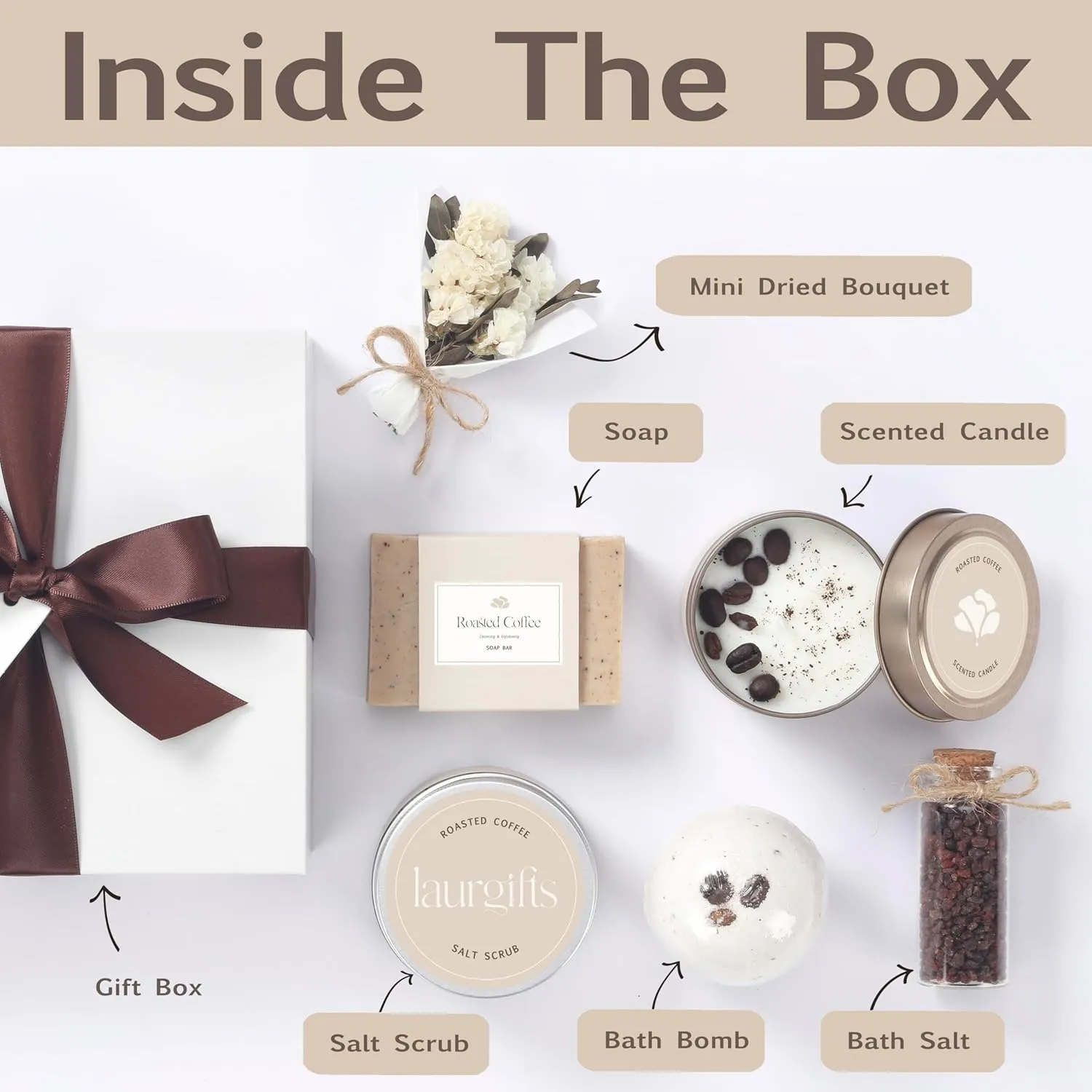 Coffee Spa Gift Baskets for Women – Scented Self Care Shower Essential - Elegant Kit for Mom, Wife, Sister, Friend - Body Bath Set - Aromatic Box for Occasions - Home Spa-Inspired
