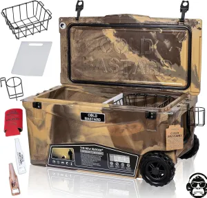 COLD BASTARD COOLERS 70QTW Rugged  CAMO Camel Large Wheels The Best Premium Ice Chest Cooler Accessories Free S&H (CB70W-CC)