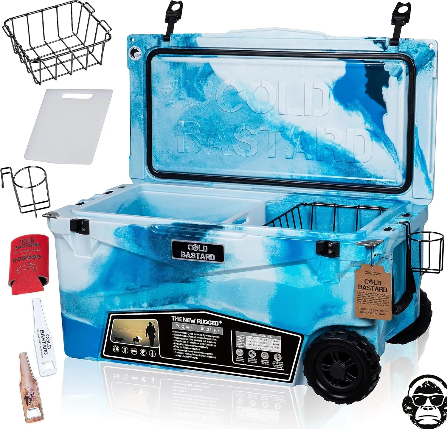 COLD BASTARD COOLERS 70QTW Rugged  CAMO Ocean Large Wheels The Best Premium Ice Chest Cooler Accessories Free S&H (CB70W-CO)