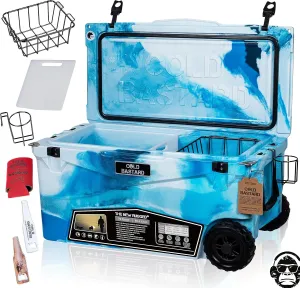 COLD BASTARD COOLERS 70QTW Rugged  CAMO Ocean Large Wheels The Best Premium Ice Chest Cooler Accessories Free S&H (CB70W-CO)