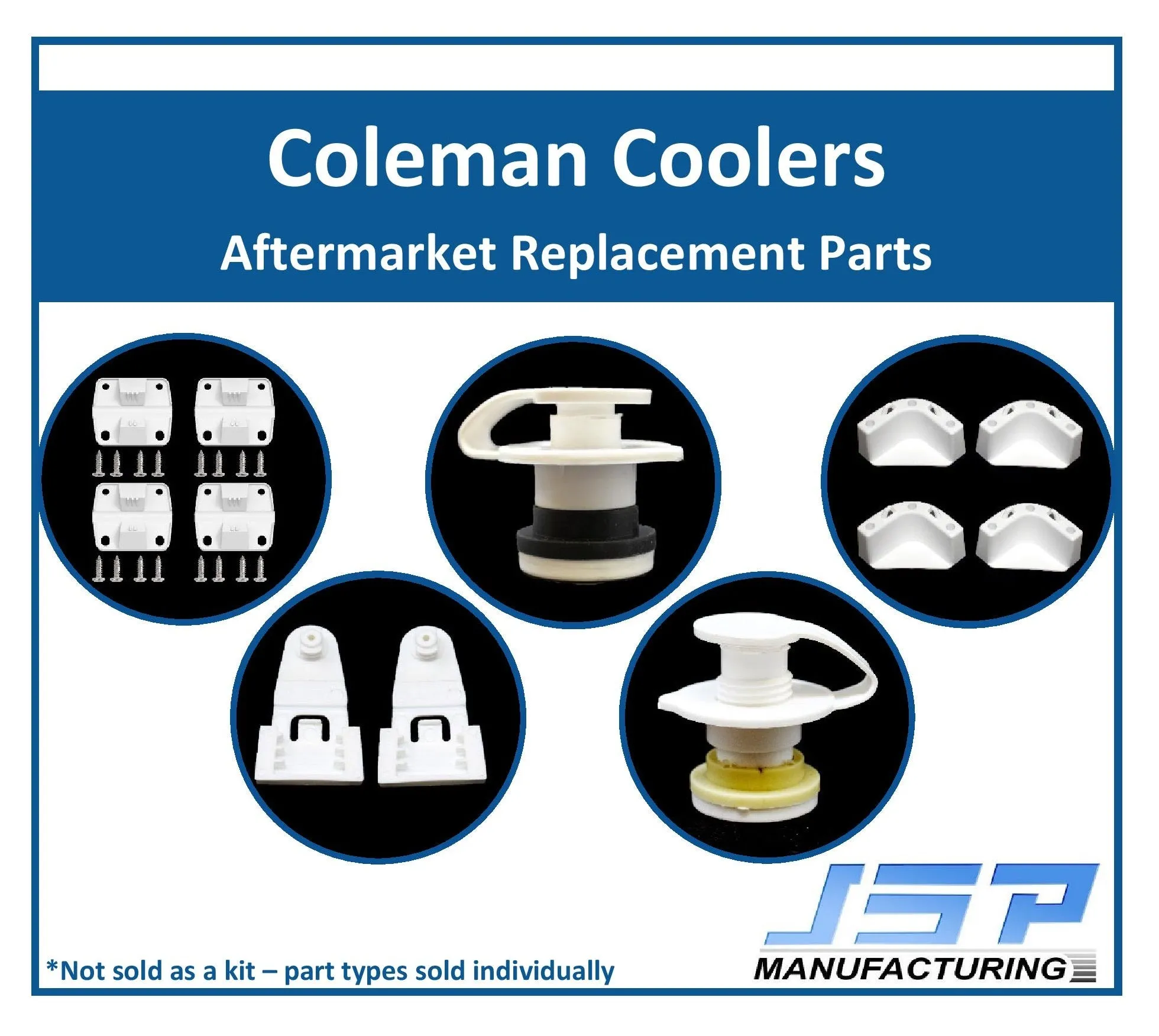 Coleman Cooler Aftermarket Plastic Replacement Parts - Hinges, 1" or 1.5" Drain Plugs, Mounting Brackets
