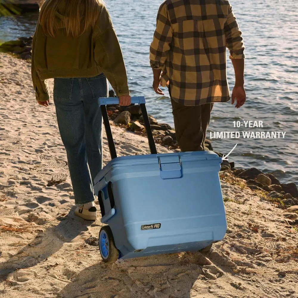 Coleman Pro 55qt Wheeled Ultra-Light Premium Hard Cooler, Extra-Thick Insulation Keeps Ice up to 5 Days, 92-Can Capacity, Heavy-Duty Wheels