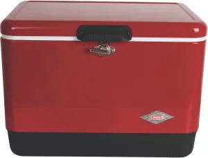 Coleman Vintage 54qt Steel Belted Cooler, Keeps Ice Up to 4 Days, 85-Can Capacity Hard Cooler with Drain & Have-A-Seat Lid