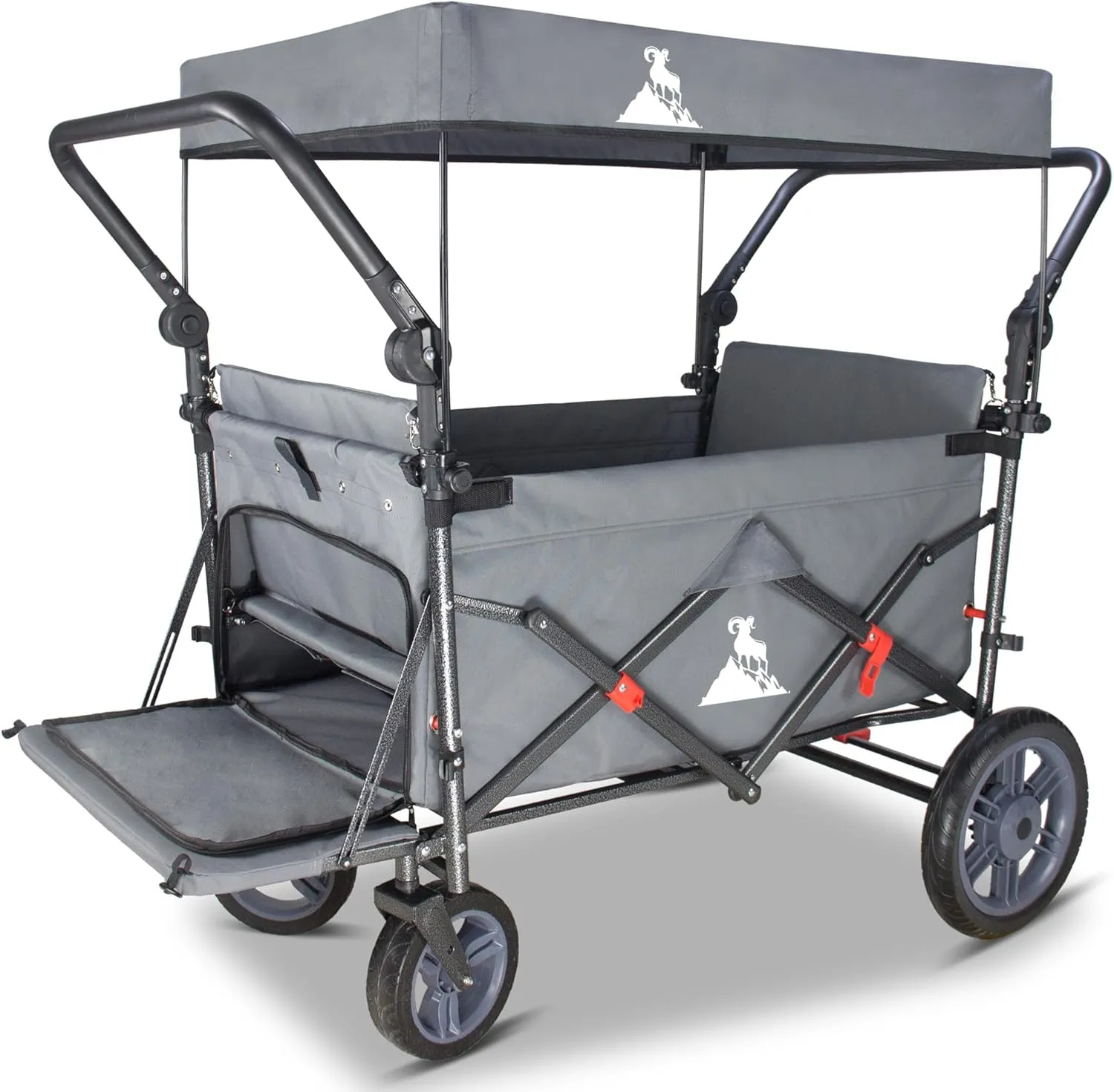 Collapsible Wagon with Removable Canopy | 265LBS Capacity | Dual Foldable Seats | All-Terrain Utility Cart for Camping, Groceries, Beach & Outdoor Adventures (Grey)