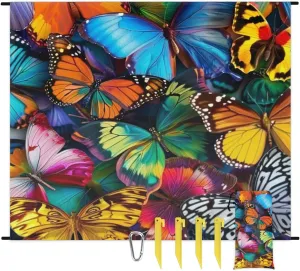 Colorful Butterfly Beach Blanket, Sandproof Beach Mat, Adults Waterproof Quick Drying Sand Free Mat with 4 x Ground Spikes for Outdoor Travel Camping Hiking, Butterflies
