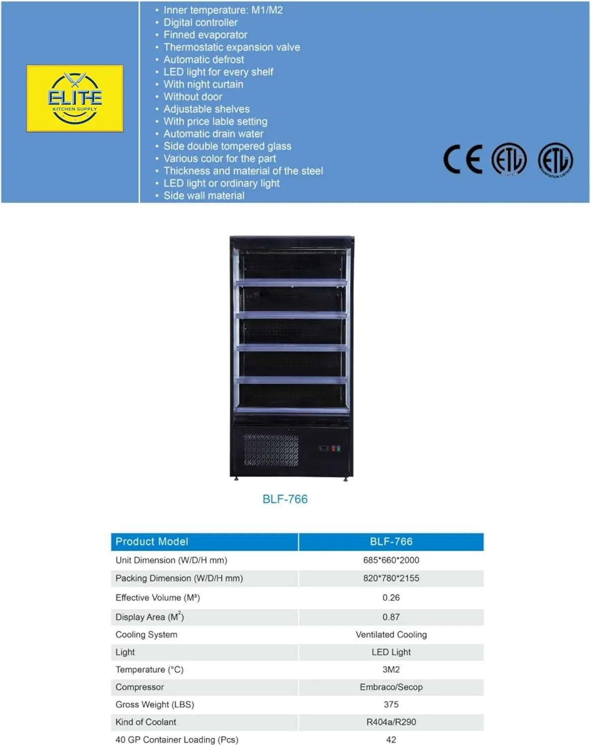 Commercial Open Air Curtain Refrigerator, ETL Grab Showcase Vertical Display Merchandiser Fridge Cooler Merchandiser, Multideck Plugin Chiller 9.1 cu.ft. Cooler, Restaurant