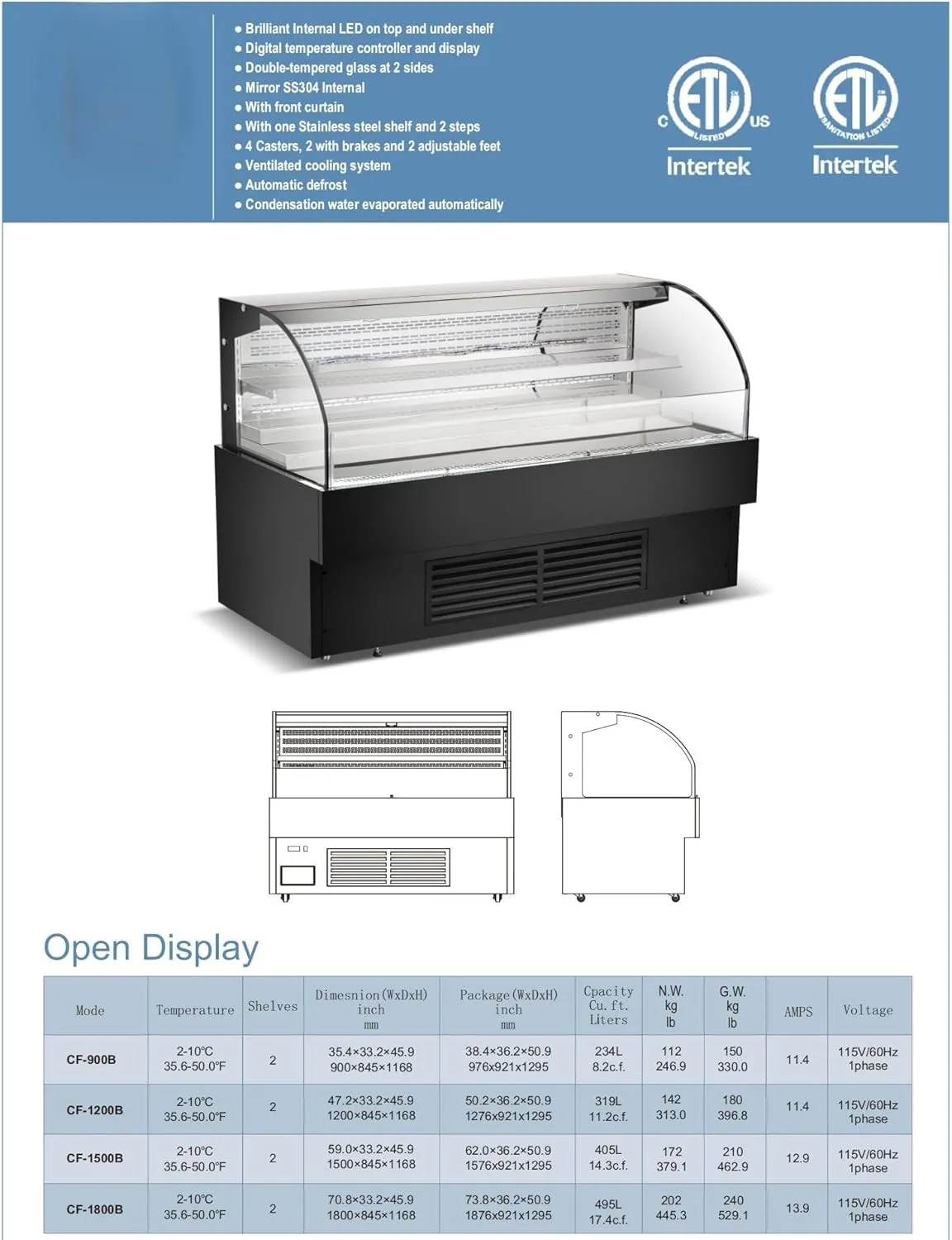 Commercial Open Air Display Refrigerator, ETL Grab And Go Fridge Cooler Showcase, Merchandiser 36" W 8.2 cu.ft.