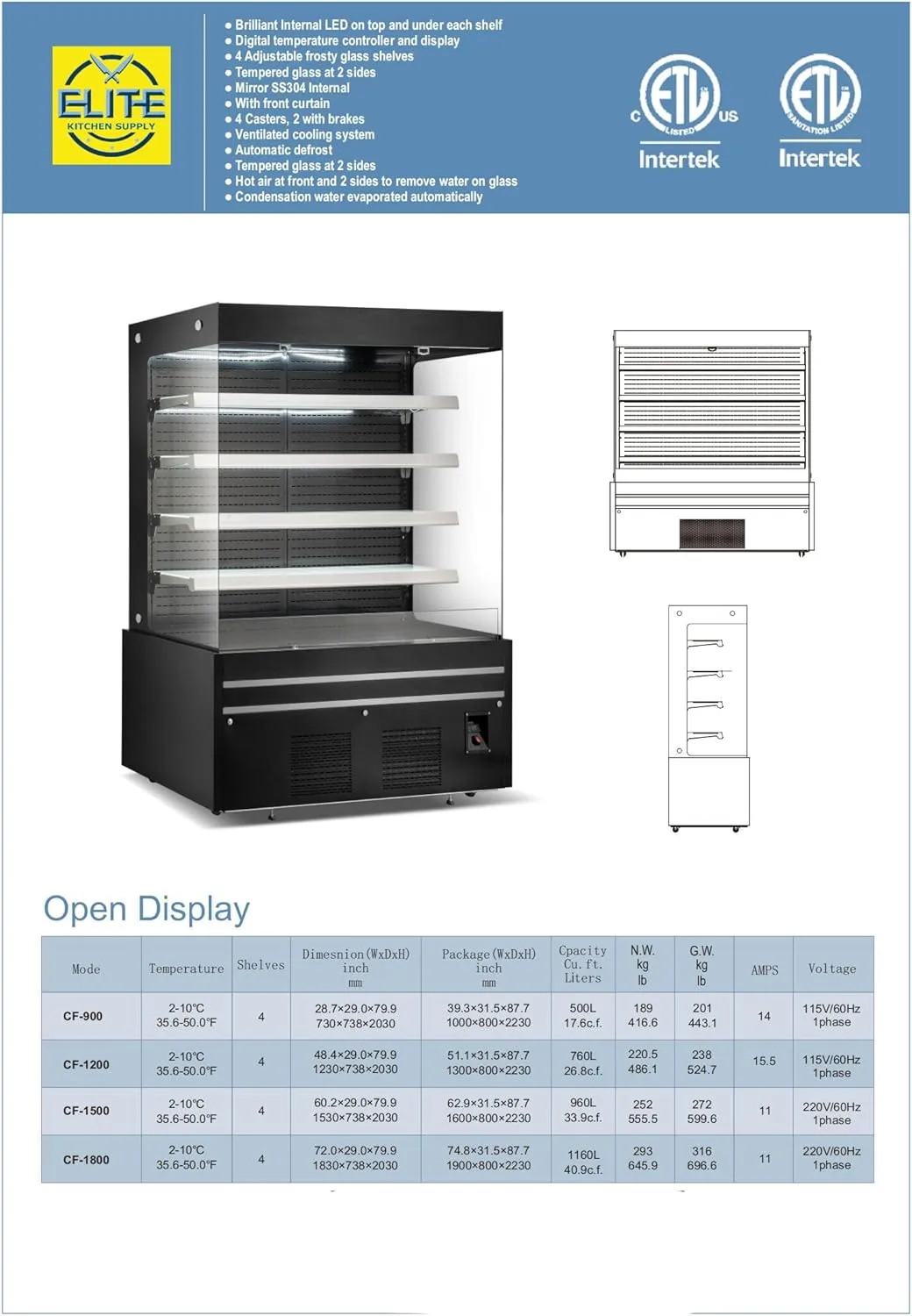 Commercial Vertical Open Air Display Refrigerator, ETL Merchandiser, Fridge Cooler, Grab And Go 60" W 33.9 cu.ft.