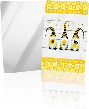 Compact Card Mirror, Unbreakable Stainless Steel Makeup Mirror Farmhouse Honey Bee Gnomes on Wood Plank Rectangular Handheld Small Travel Mirror for Camping, Travelling