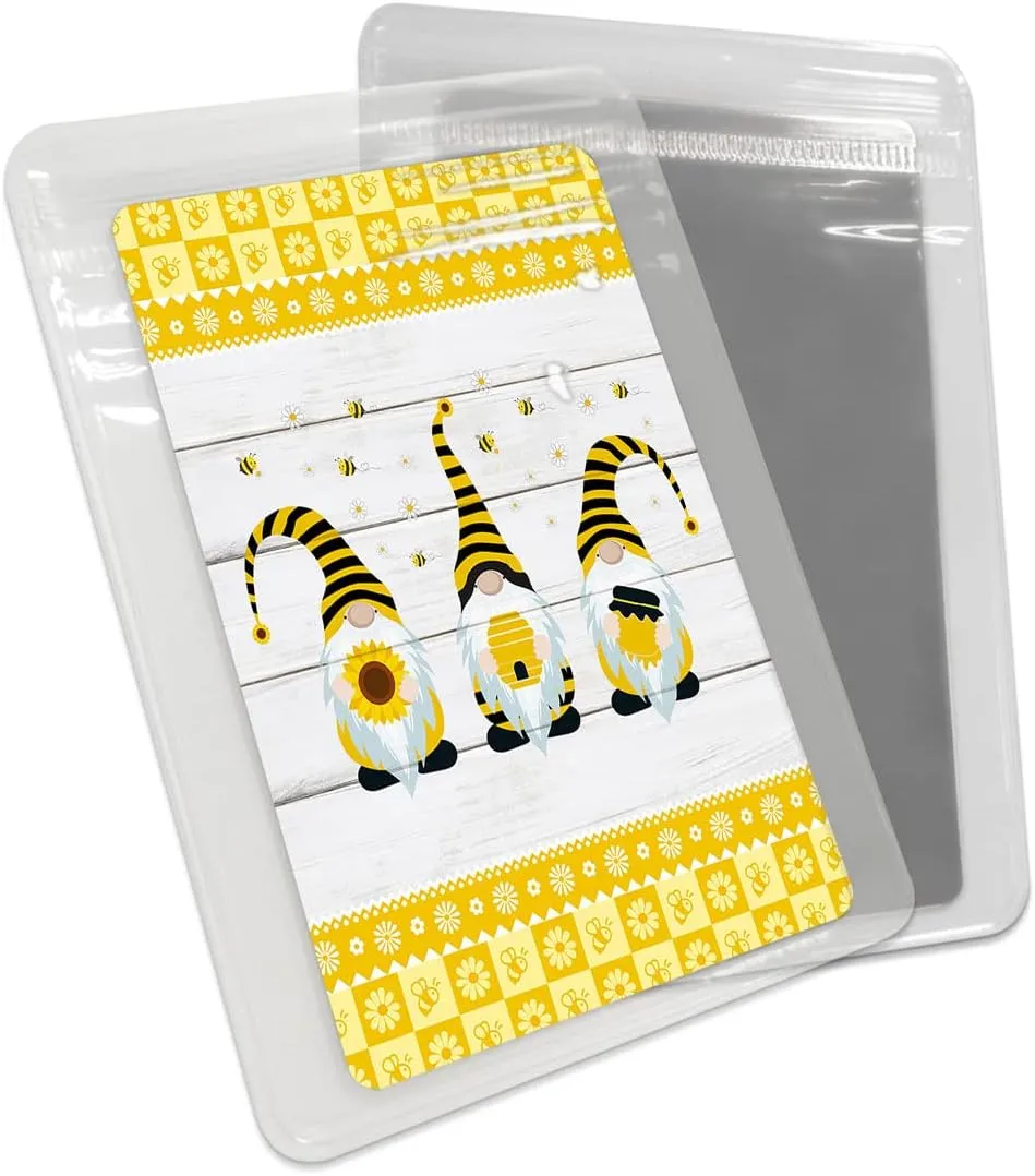 Compact Card Mirror, Unbreakable Stainless Steel Makeup Mirror Farmhouse Honey Bee Gnomes on Wood Plank Rectangular Handheld Small Travel Mirror for Camping, Travelling