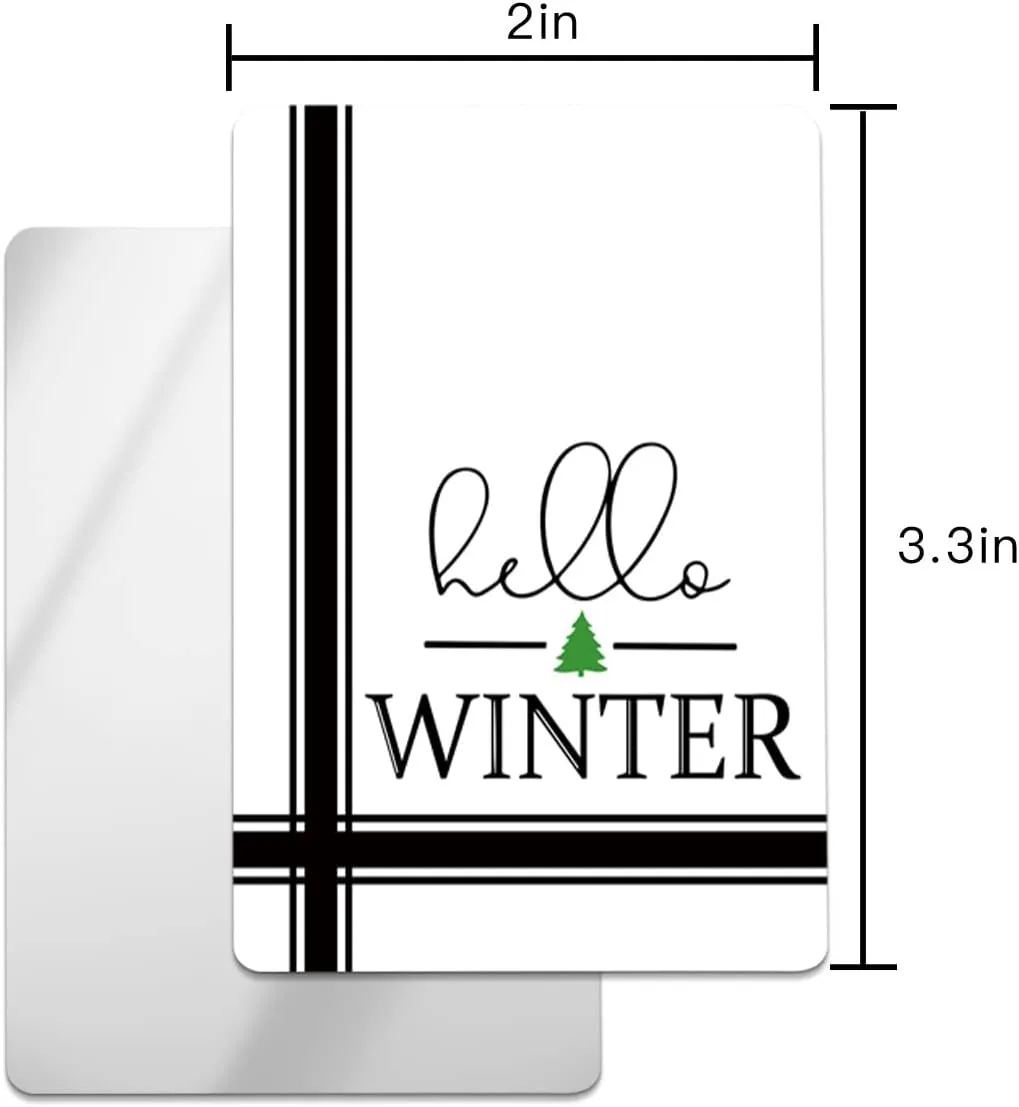 Compact Card Mirror, Unbreakable Stainless Steel Makeup Mirror Hello Winter Simplicity Pattern Rectangular Handheld Small Travel Mirror for Camping, Travelling