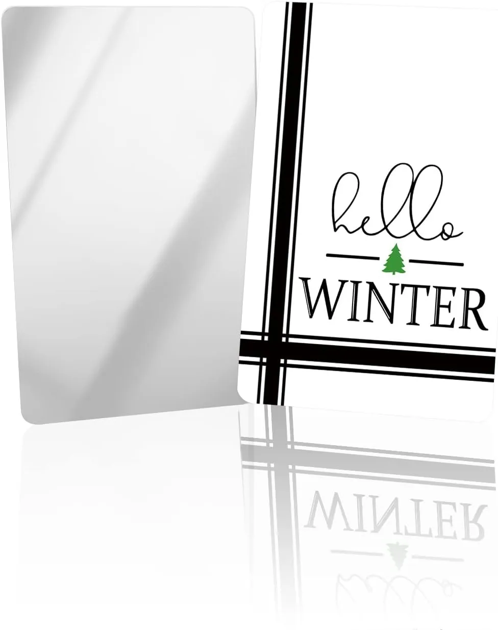 Compact Card Mirror, Unbreakable Stainless Steel Makeup Mirror Hello Winter Simplicity Pattern Rectangular Handheld Small Travel Mirror for Camping, Travelling