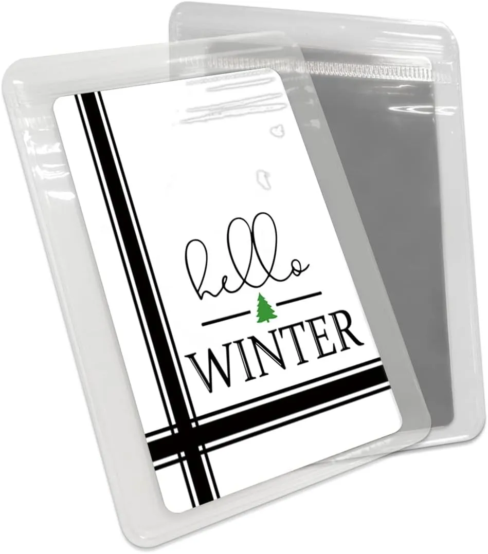 Compact Card Mirror, Unbreakable Stainless Steel Makeup Mirror Hello Winter Simplicity Pattern Rectangular Handheld Small Travel Mirror for Camping, Travelling