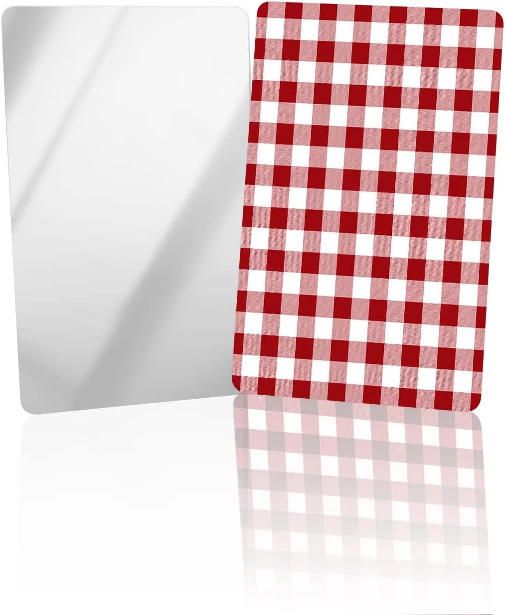Compact Card Mirror, Unbreakable Stainless Steel Makeup Mirror Red and White Buffalo Check Rectangular Handheld Small Travel Mirror for Camping, Travelling