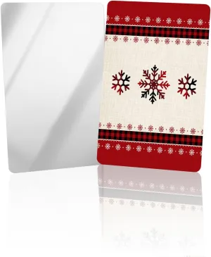 Compact Card Mirror, Unbreakable Stainless Steel Makeup Mirror Red Buffalo Check Plaid Snowflake Merry Christmas Rectangular Handheld Small Travel Mirror for Camping, Travelling