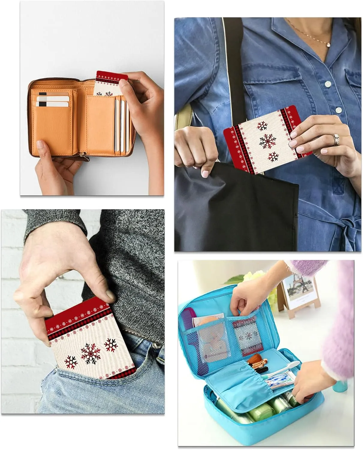 Compact Card Mirror, Unbreakable Stainless Steel Makeup Mirror Red Buffalo Check Plaid Snowflake Merry Christmas Rectangular Handheld Small Travel Mirror for Camping, Travelling