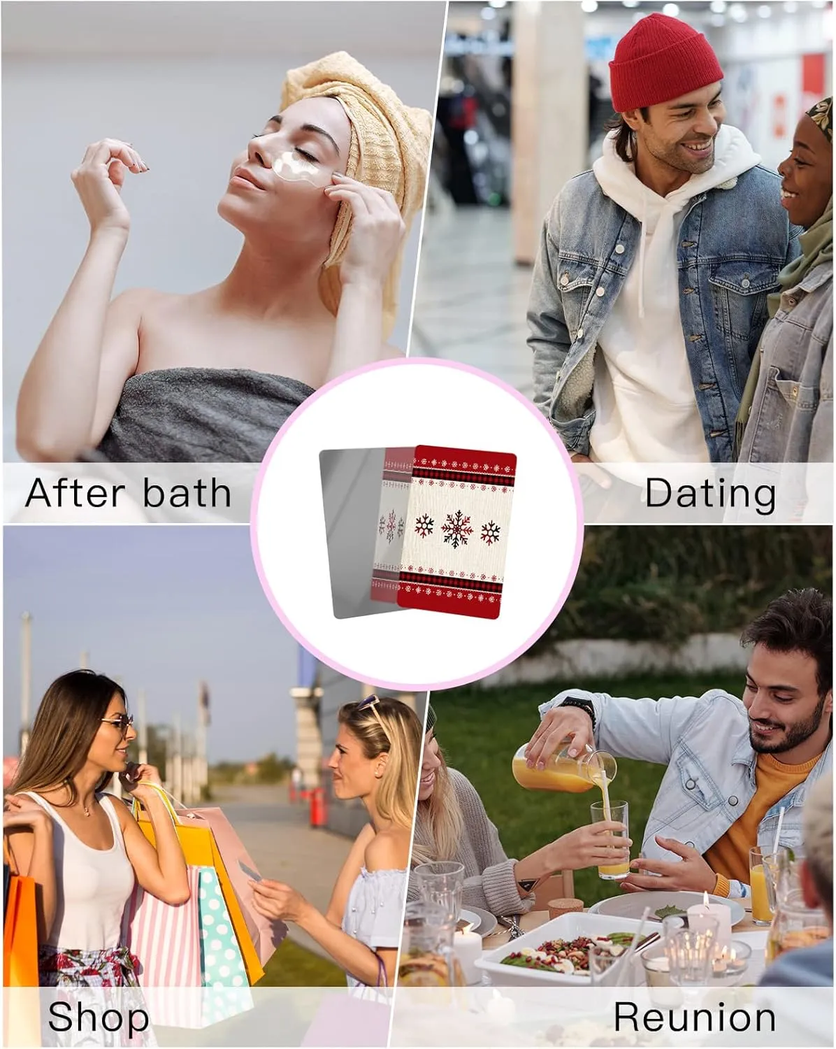 Compact Card Mirror, Unbreakable Stainless Steel Makeup Mirror Red Buffalo Check Plaid Snowflake Merry Christmas Rectangular Handheld Small Travel Mirror for Camping, Travelling