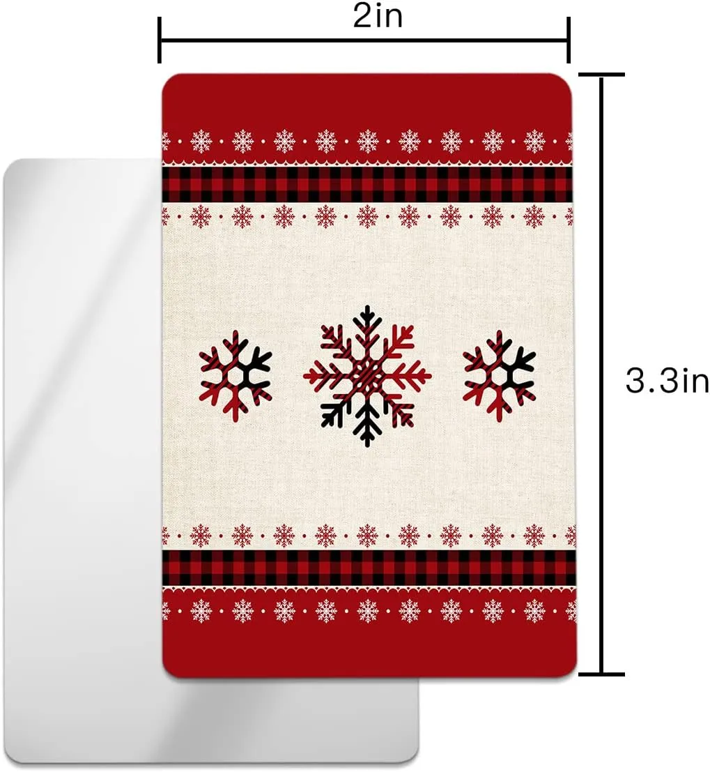 Compact Card Mirror, Unbreakable Stainless Steel Makeup Mirror Red Buffalo Check Plaid Snowflake Merry Christmas Rectangular Handheld Small Travel Mirror for Camping, Travelling