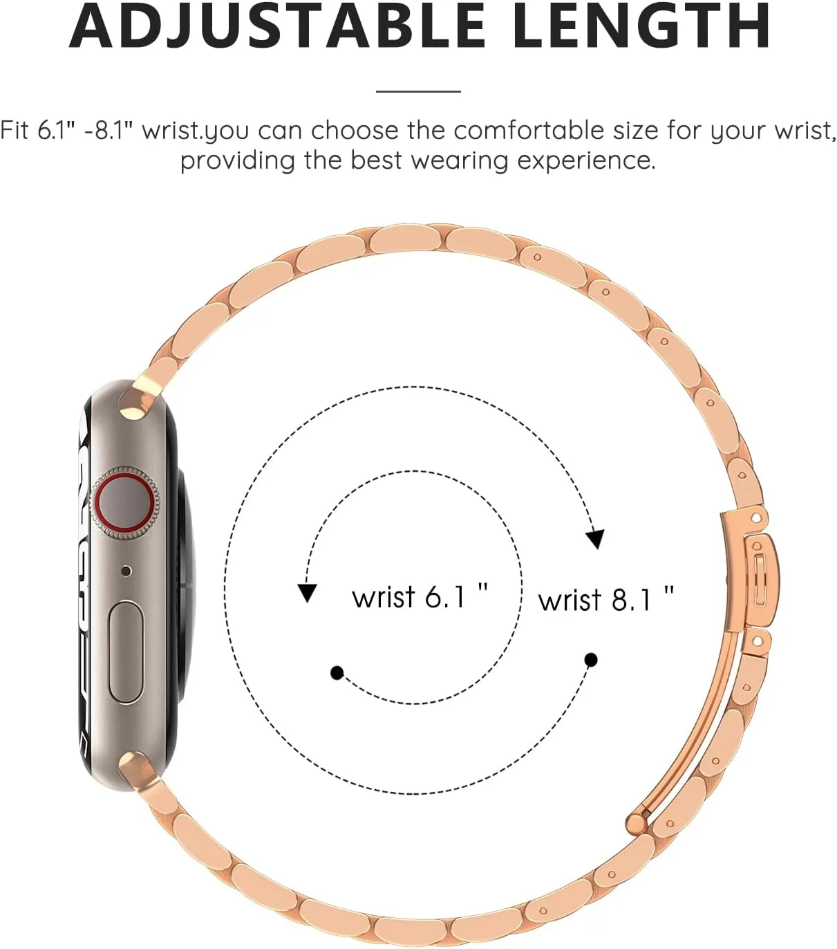 Compatible with Apple Watch Bands 38mm 40mm 41mm 42mm (Series 10), Stainless Steel Link Metal Replacement Wristband Compatible for iWatch Series 10 9 8 7 6 5 4 3 2 1 SE Men Women, Rose Gold