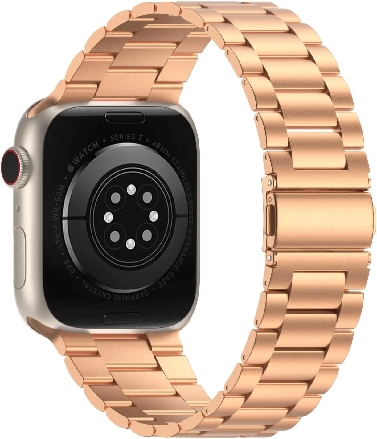 Compatible with Apple Watch Bands 38mm 40mm 41mm 42mm (Series 10), Stainless Steel Link Metal Replacement Wristband Compatible for iWatch Series 10 9 8 7 6 5 4 3 2 1 SE Men Women, Rose Gold