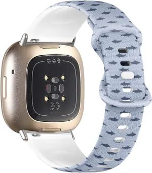 Compatible with Fitbit Sense/Sense 2 / Versa 4 / Versa 3, Replacement Sport Watch Band (Sharks Ocean Waves) Silicone Soft Strap Bracelet