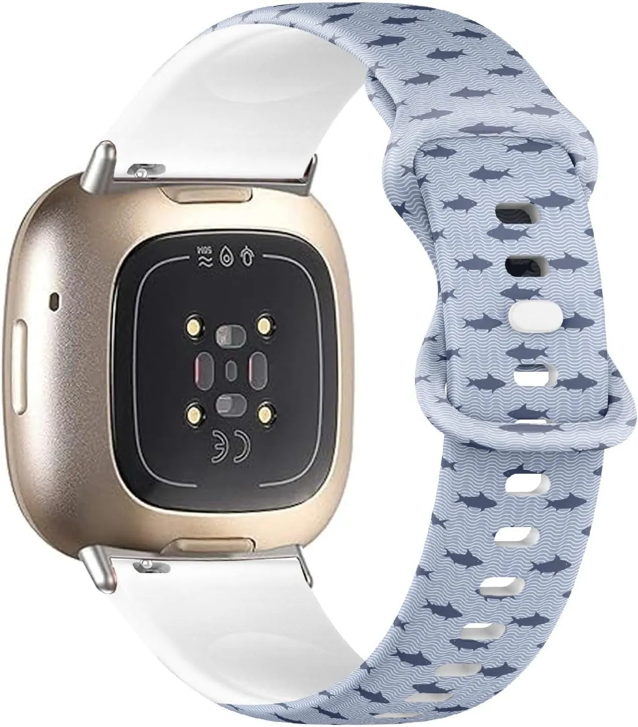 Compatible with Fitbit Sense/Sense 2 / Versa 4 / Versa 3, Replacement Sport Watch Band (Sharks Ocean Waves) Silicone Soft Strap Bracelet