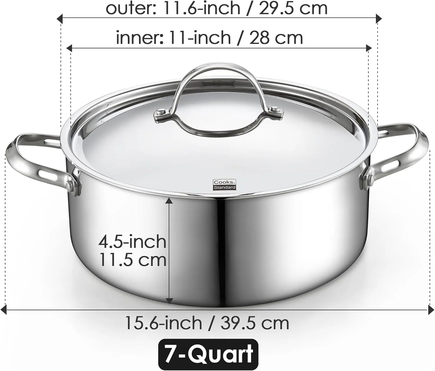 Cooks Standard Multi-Ply Clad Stainless Steel Stock Pot, 7-Quart Pasta Cooking Canning Dutch Oven Pot with Lid, Deep Stockpot Induction Cookware