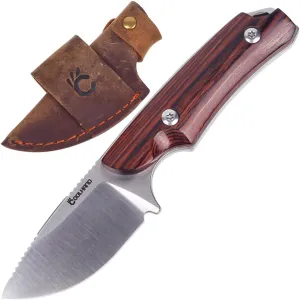 Cool Hand 5.98" Knife with Leather Sheath, Survival Hunting Knives, Full Tang Compact, Leather Belt Loop Sheath with Buckle, Outdoors Drop Point 440C Fixed Blade, Wood Handle