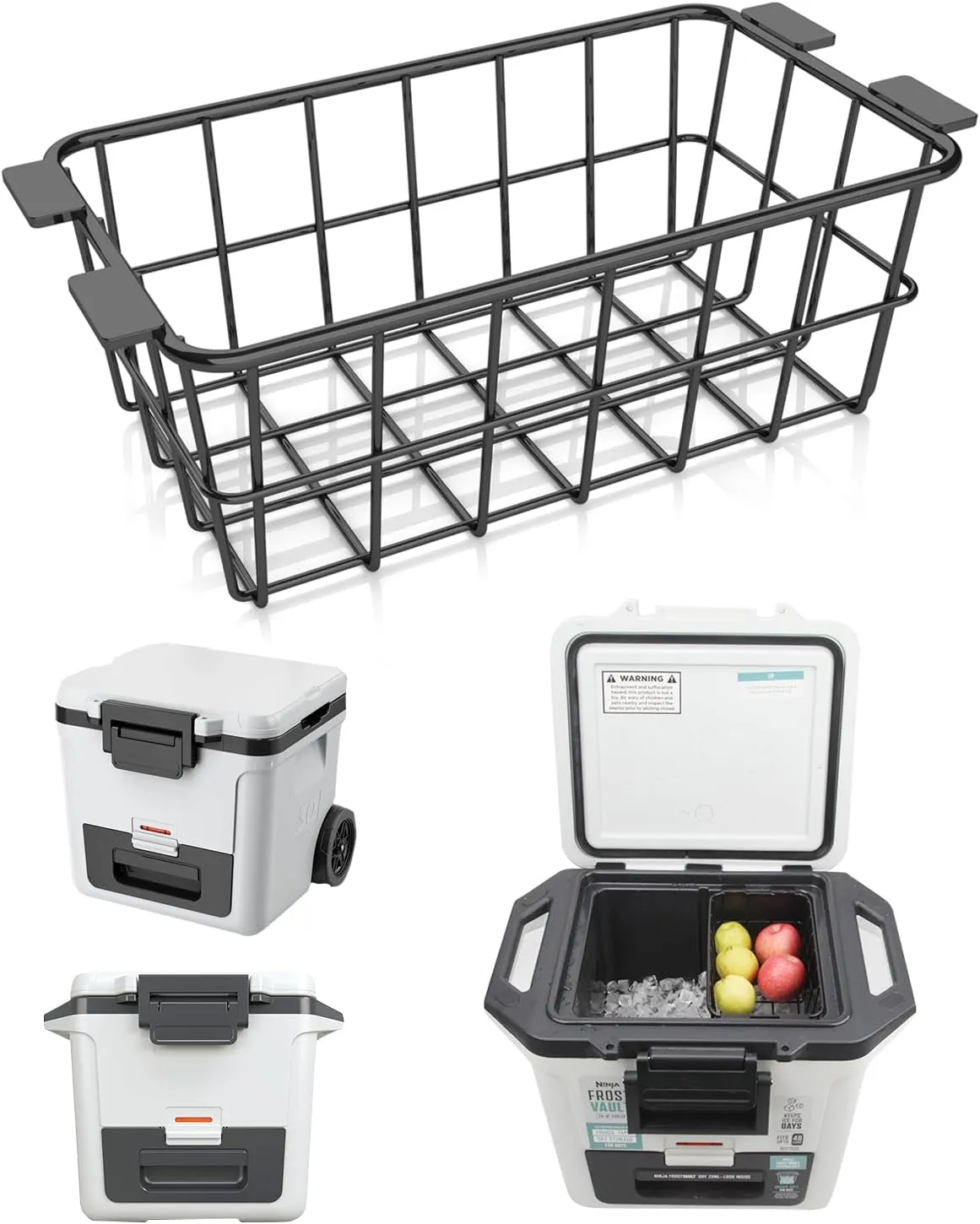 Cooler Basket for Ninja FrostVault 30qt Hard Cooler & Wheeled Cooler - Heavy-Duty Organizer Rack for Efficient Storage, Dry-Goods Basket for Perfect for Camping Trips or Outdoor Parties, Black