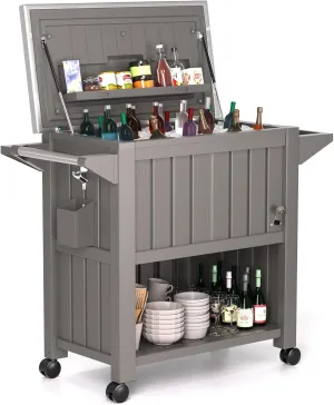 Cooler on Wheels, 85-Quart Patio Cooler on Wheels with Drainage Hole, Metal Panel & Bottle Opener, Outdoor Waterproof Roling Bar Cart for Patio Pool Deck Parties