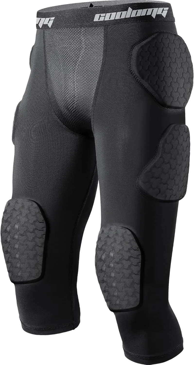 COOLOMG Youth Boys Football Girdle Padded Shorts/Leggings with Crotch Pocket,Integrated Hip,Tailbone,Thigh Pads Girdles