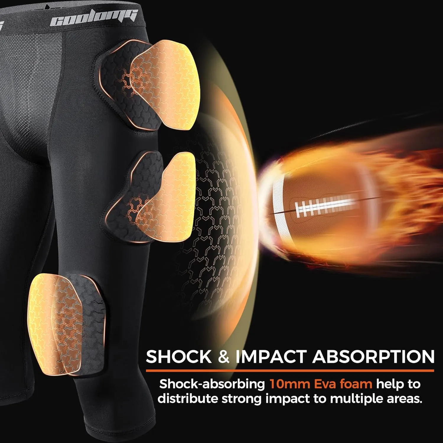 COOLOMG Youth Boys Football Girdle Padded Shorts/Leggings with Crotch Pocket,Integrated Hip,Tailbone,Thigh Pads Girdles