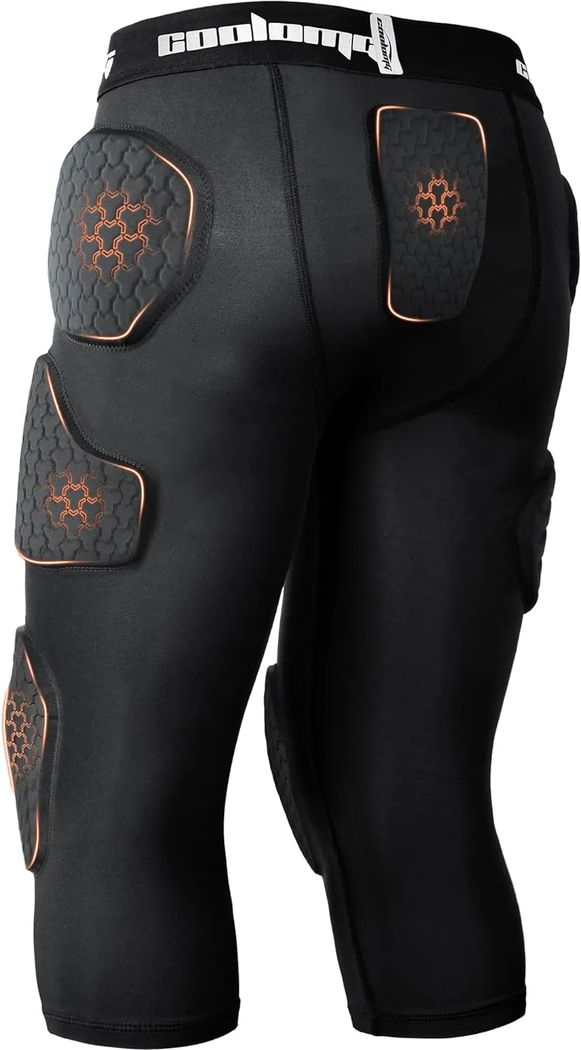 COOLOMG Youth Boys Football Girdle Padded Shorts/Leggings with Crotch Pocket,Integrated Hip,Tailbone,Thigh Pads Girdles