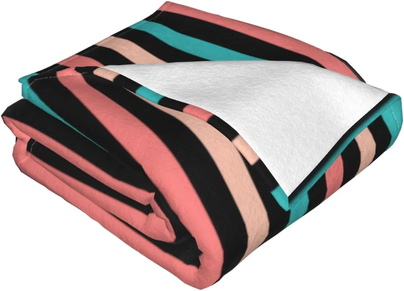 Coral and Aqua Blue Stripes Pattern 60"X50" Flannel Blanket - 100% Soft Polyester, Lightweight and Warm, Suitable for Families, Camping, Travel
