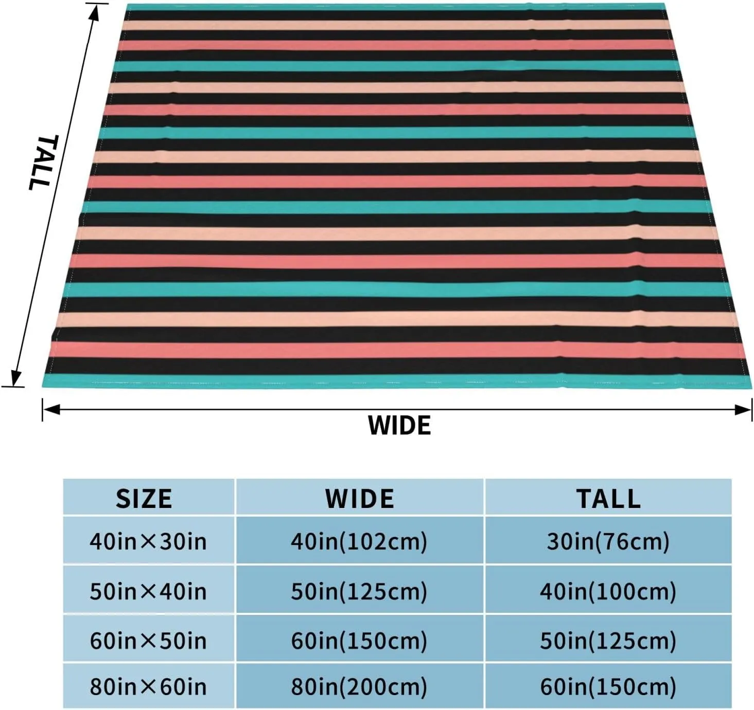 Coral and Aqua Blue Stripes Pattern 60"X50" Flannel Blanket - 100% Soft Polyester, Lightweight and Warm, Suitable for Families, Camping, Travel