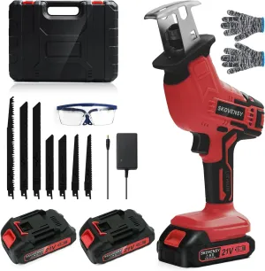 Cordless Reciprocating Saw for Home & Outdoor Use, 2×2.0Ah Batteries, Variable Speed, Red Compact Saw Kit with Blades for Wood/Metal/PVC Cutting – Ideal for DIYers & Gardeners in All Seasons