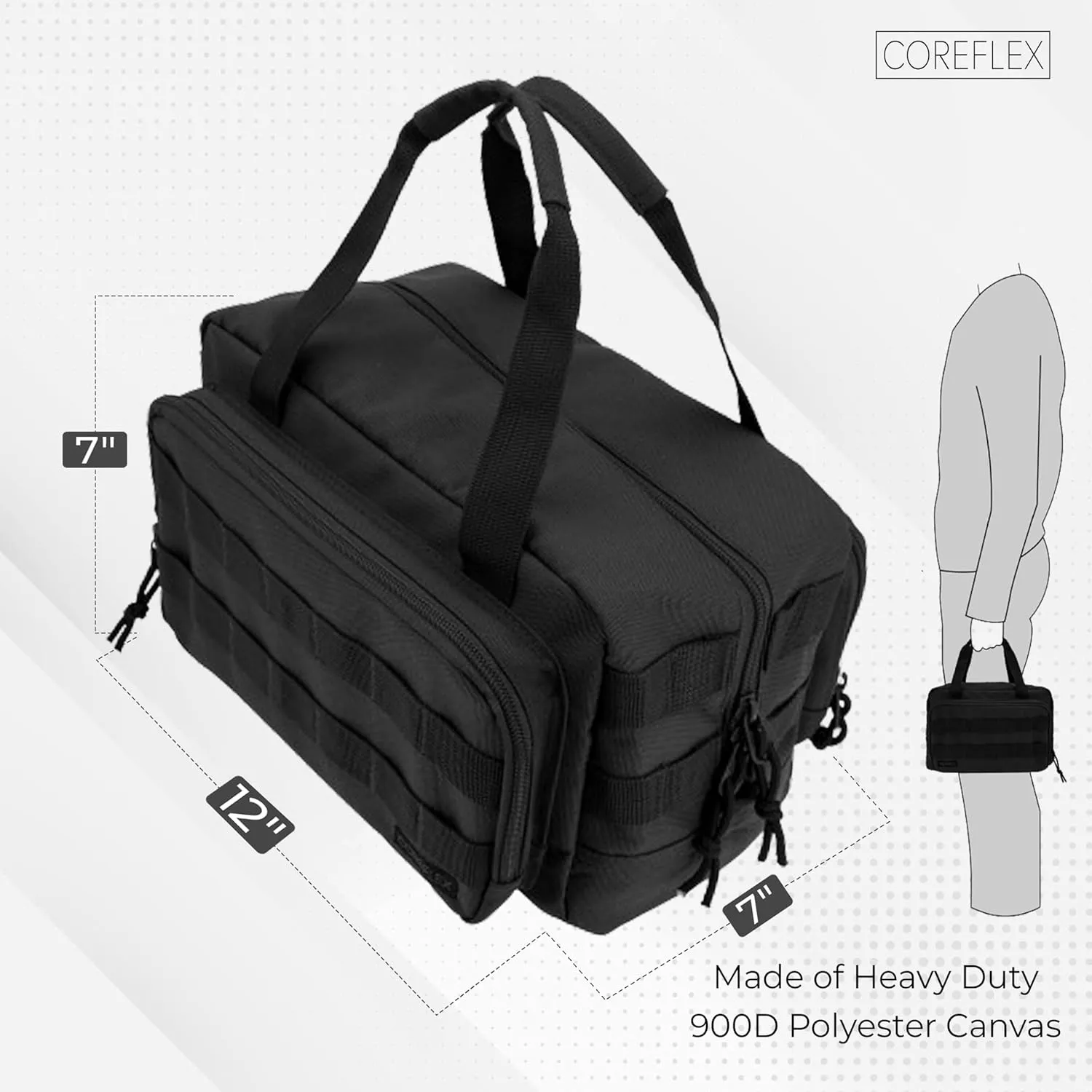 Coreflex Heavy Duty 12-Inch Multi-Purpose Tool Bag - Tactical, EDC, Range, Work Bag for Mechanics, Electricians, Carpenters, Builders, Plumbers - 12" X 7" X 7" (Black)