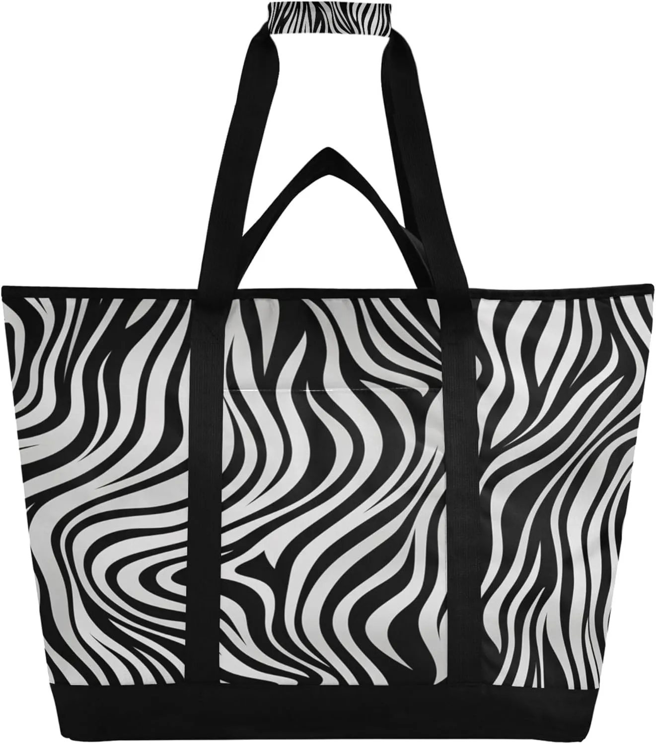 Cow Print Reusable Insulated Cooler Bag with Ice Pack Compartment - Large 47L Waterproof Thermal Grocery Tote for Picnic Beach Camping Lunch Storage
